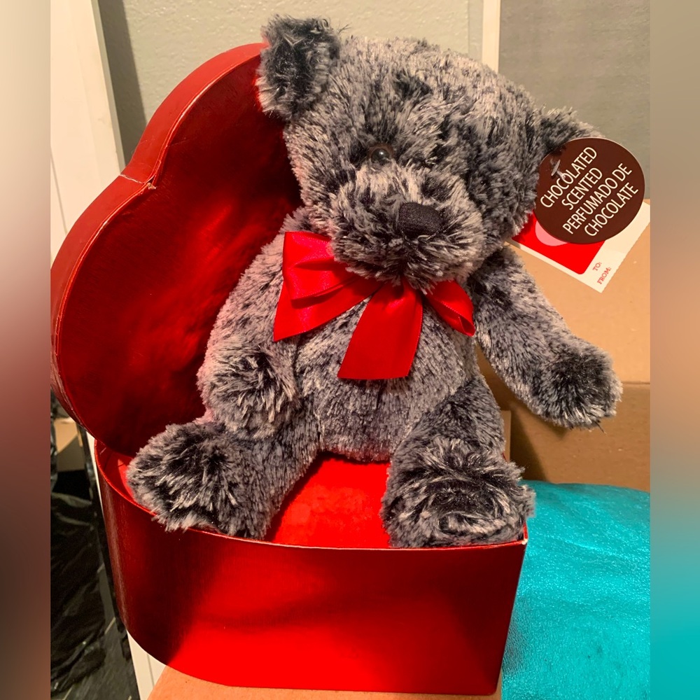 Chocolate scented grey teddy bear with gift box
